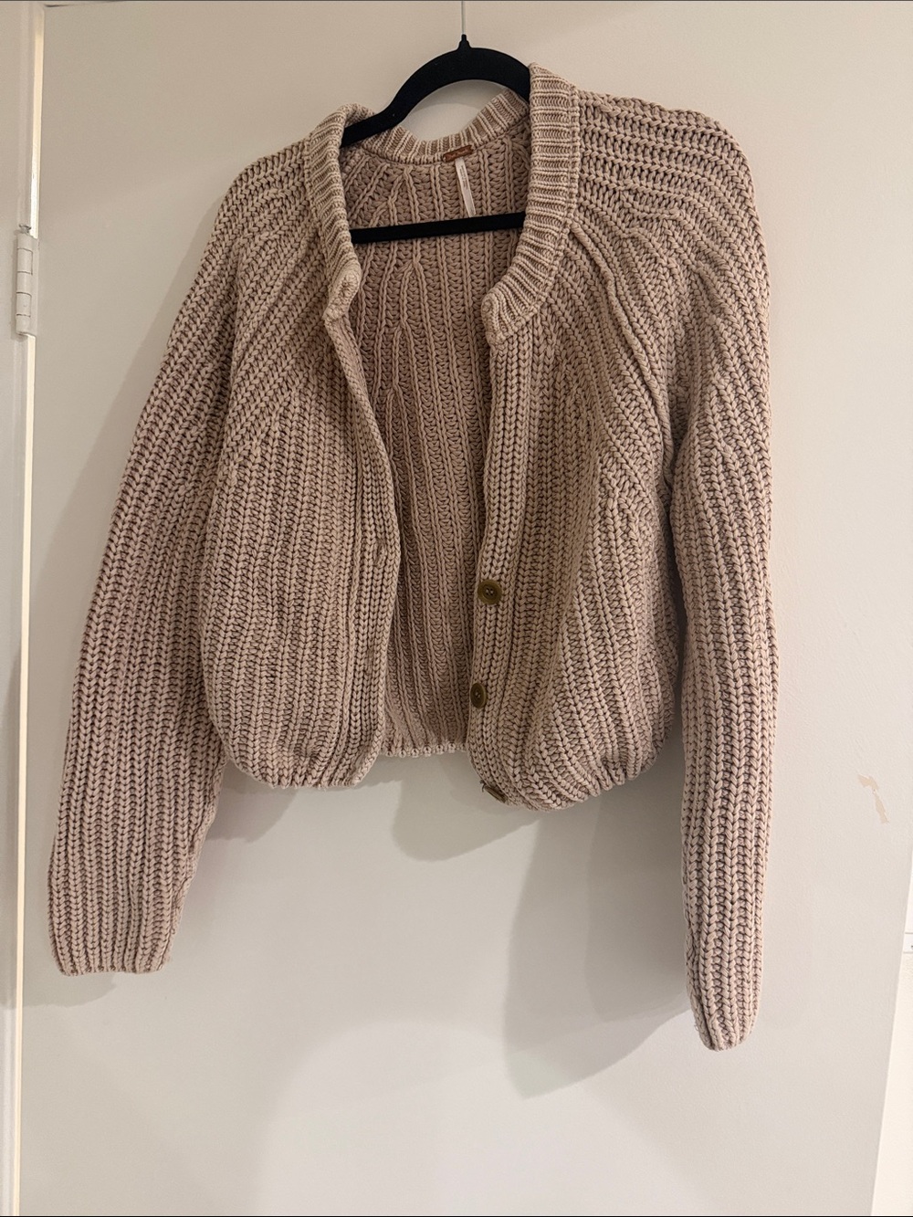 Free People Chunky Knit Button-Front Cardigan - Beige
